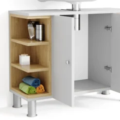 Meuble Sous-lavabo Aquis Blanc/chêne -Domublis Soldes Magasin 0cfe1ed097e54060bab460d1cc6c979e