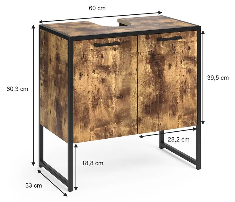 Meuble Sous-lavabo Fyrk Vieux Bois/noir 5 Meuble Sous-lavabo Fyrk Vieux Bois/noir – Image 3