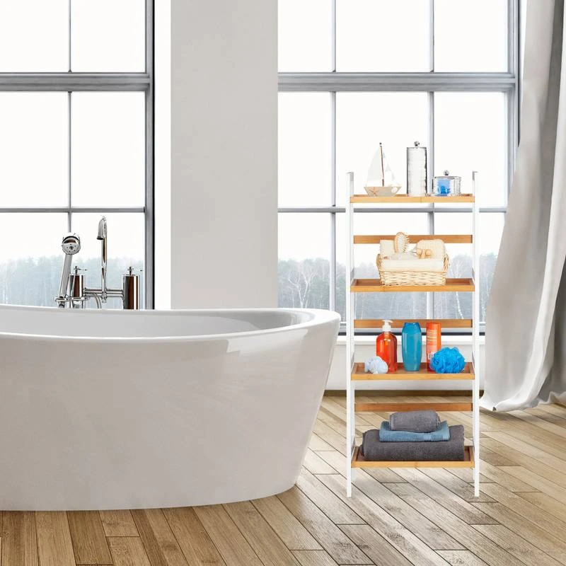 Etagère De Bain En Bambou Blanche 5 Etagère De Bain En Bambou Blanche – Image 3