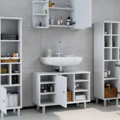 Salle De Bains Fynn Blanc (4 éléments) -Domublis Soldes Magasin 3cfb901ca45b480dbd81e65cc0a09a04