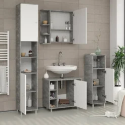 Meuble Sous-lavabo Fynn Blanc Béton -Domublis Soldes Magasin 42a156459e074b749edd0456e7cda945