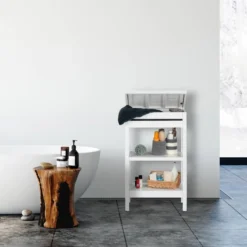 Étagère De Salle De Bains Bambou Blanc -Domublis Soldes Magasin 629121b3221c491182320002e8ea87c5