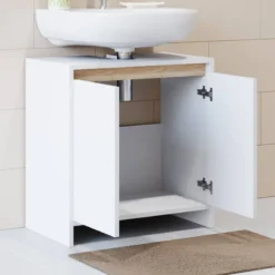 Meuble Sous-lavabo Emma Blanc/sonoma -Domublis Soldes Magasin 690ba9c5a1d54af691dcd41271ee56ad