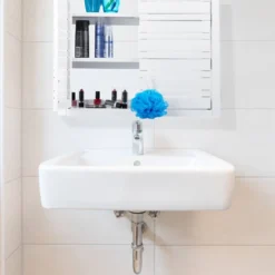 Placard Mural Salle De Bain Bambou Blanc -Domublis Soldes Magasin 88561ac6c85f4eb480e9b5e82264844d
