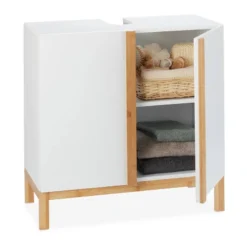 Meuble Dessous De Lavabo En Bambou Blanc -Domublis Soldes Magasin 89da1a21c5584c00ae74d0240f23ddad