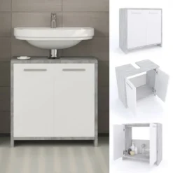 Meuble Sous-lavabo Kiko Béton/blanc -Domublis Soldes Magasin b4a50abc1f8d4fa394553a1bc499fe12