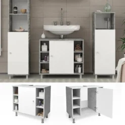 Meuble Sous-lavabo Fynn Blanc Béton -Domublis Soldes Magasin cd446d11233146b192b7d1a837e01e12