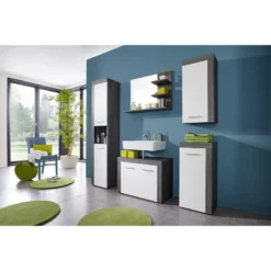 Meubles De Salle De Bains Set MiamiMaine -Domublis Soldes Magasin hochschrank miami weiss eiche grau dekor 4364200