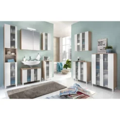 Armoire Basse Porto -Domublis Soldes Magasin hochschrank porto weiss eiche saegerau dekor 5089072 2