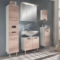 Armoire Basse Romana -Domublis Soldes Magasin hochschrank romana hochglanz weiss eiche dekor 4098060