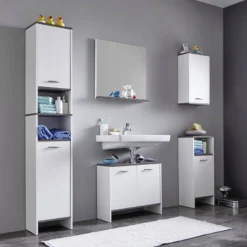 Colonne De Salle De Bain San Diego -Domublis Soldes Magasin hochschrank san diego matt weiss rauchsilber dekor 5205844