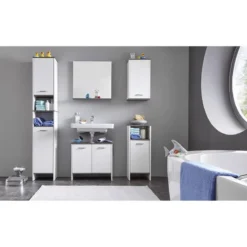 Colonne De Salle De Bain San Diego -Domublis Soldes Magasin hochschrank san diego matt weiss rauchsilber dekor 5205848
