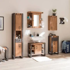 Colonne Salle De B. MANCHESTER 2 Portes -Domublis Soldes Magasin waschbeckenunterschrank manchester akazie teilmassiv metall 4915632